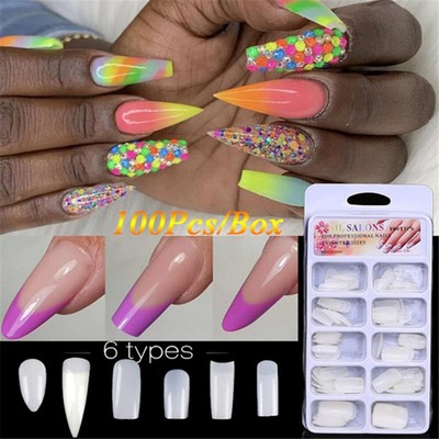 Half Style Ballerina Coffin Fake Nails False Nail Tips Manicure Tools Uv Gel Ebay