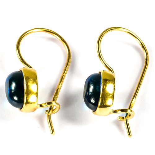 925 Solid Gold Plated Sterling Silver Blue Amber Oval Nice French Wire Earrings - Picture 2 of 5