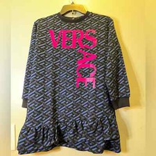 VERSACE Girls Dress La Greta Logo Pink Blue Sz 10 girls