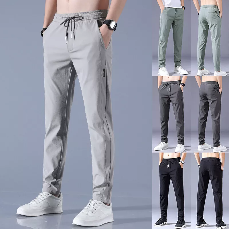 Summer Mens Ice Silk Breathable Loose Thin Casual Pants Quick Dry Sport  Trousers