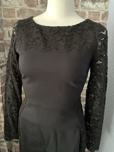 Hobbs London Damen schwarz einfarbig & Spitze Langarm tailliert Kleid-Damengröße 8 - Bild 2 von 6