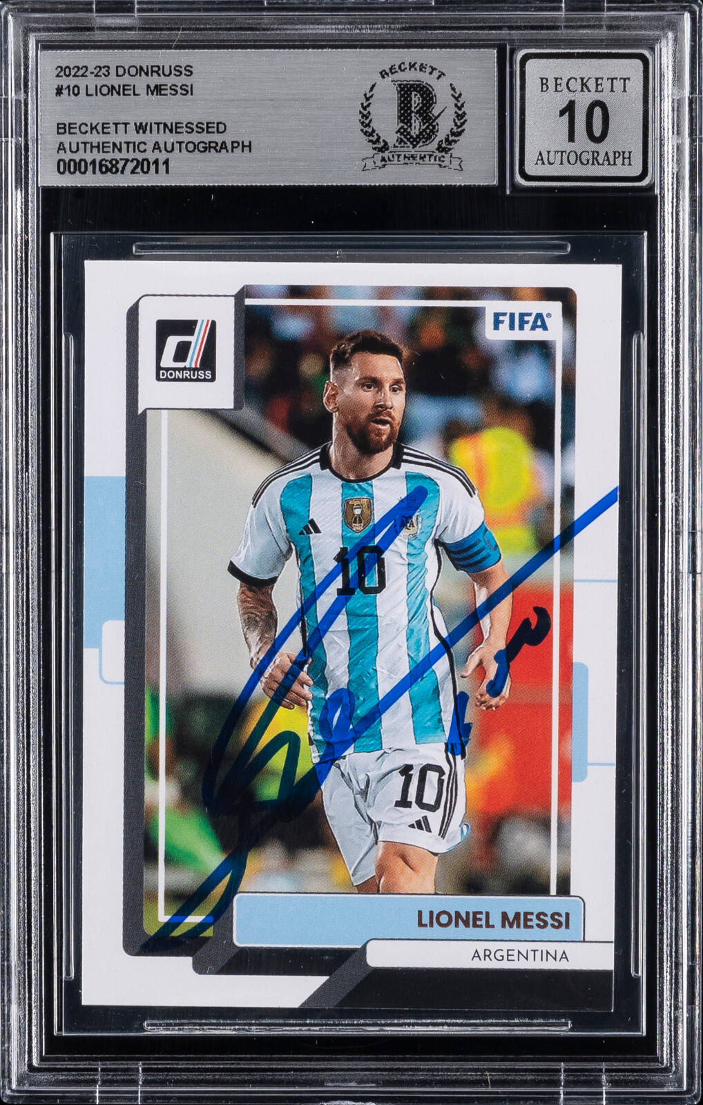 2022-23 Panini Donruss Lionel Messi #10 BAS Auto 10 Beckett