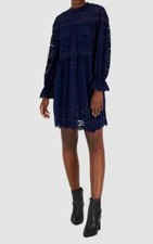 $139 Tahari ASL Women Blue Lace Mock-Neck Shift Dress Size 10
