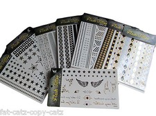Gold Silver Black Metallic Flash Temporary Tattoos 10+ designs Body Art UKSeller