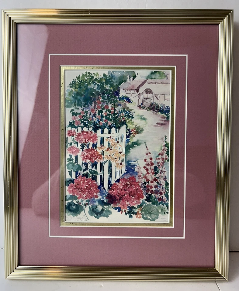 Marco de fotos de metal dorado firmado por Nielsen arte flor rosa Angie Strauss 9x11 Foto 2 de 4