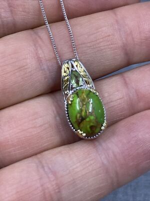 STS Chuck Clemency grün Kupfer Türkis Peridot Sterling Anhänger 20'' Halskette