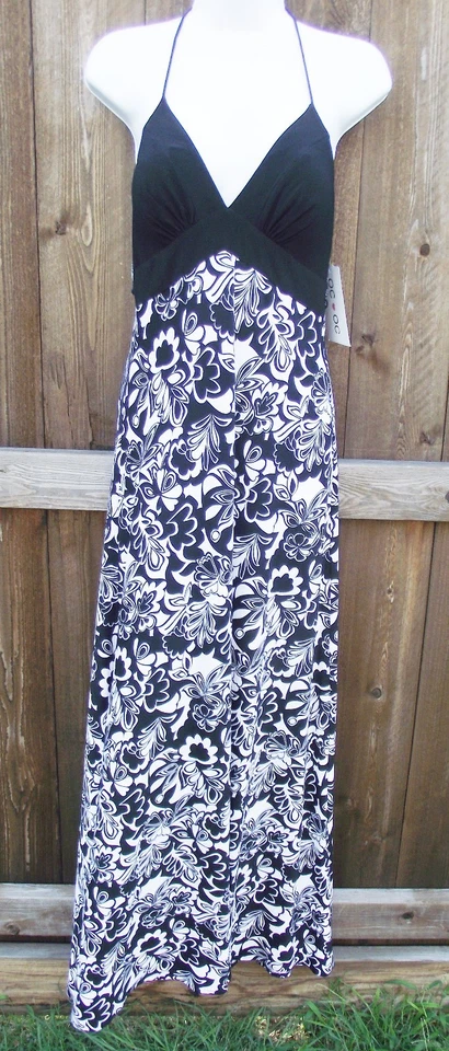 OLEG CASSINI NEGRO MULTI FLORAL POLIÉSTER CASUAL HALTER VESTIDO DE SOL COMPLETO 10 12 NUEVO Foto 4 de 4