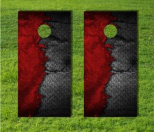 Grunge Diamond Plate Red Metal Cornhole Board Game Decal Wrap Laminated Bag USA