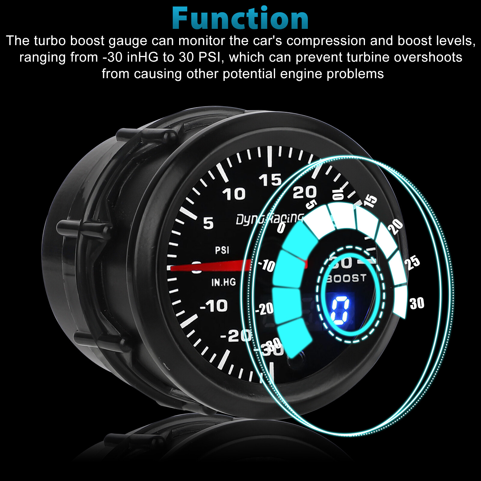 2" 52mm Digital & Pointer 7 Color LED Car Turbo Boost Meter Psi Pressure Gauge