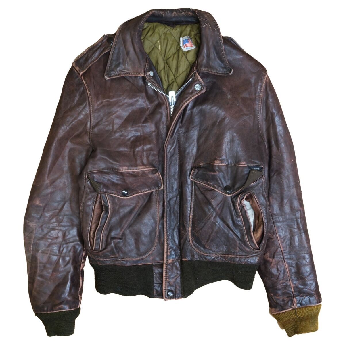 Vintage Schott Leather Bomber Jacket Size 40 Brown Made in Vintage Schott Leather Bomber Jacket Size 40 Brown Made in