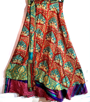 Incredible-art Vintage Silk Sari Magic Wrap Skirt Reversible Double Layer skirt