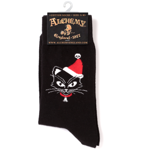 Alchemy Gothic Black Catmus Graphic Crew Socks Fun Goth Cat Xmas SOX001 S/m M/L - Picture 1 of 2