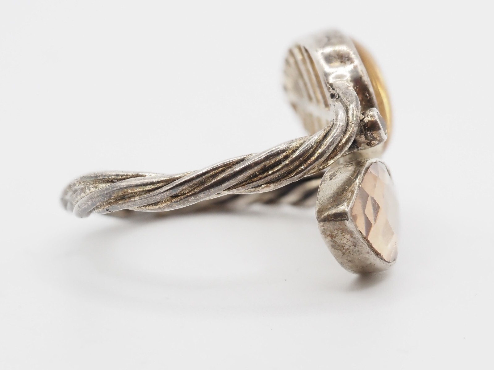 Photo 2 of Sterling Silver Citrine Leaf And Root twist Ring Size P (R41)