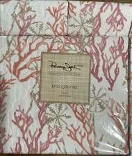 NEW Panama Jack Home King Quilt And Shams set Coral Sanibel Island Ocean NIP