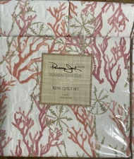 NEW Panama Jack Home King  Quilt And Shams set Coral Sanibel Island Ocean NIP