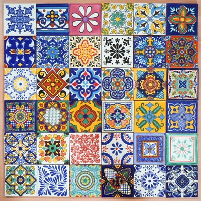 36 x gemischte 10,5 cm mexikanische Fliesen im Talavera-Stil - ethische Herkunft - Aleatorio