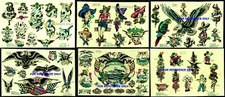 Bundle of SIX VINTAGE Colored TATTOO Flash Badlands Tattoo Oakland CA Prints