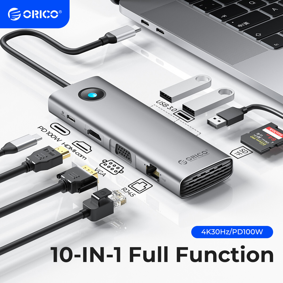 Hub USB-C 6-in-1 Akozon – HDMI 4K, USB 3.0, Lettore SD/TF E Ricarica PD 87W Per MacBook E Laptop