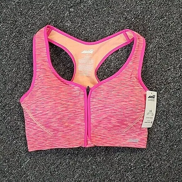 Avia Seamless Zip Front Sports Bra Size SMALL Pink W Orange Medium