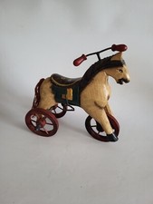 Vintage Folk Art Primitive Hand Carved  Painted Wood Wooden Horse Tricycle