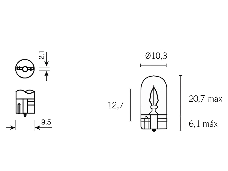 Bombilla Vicma base de vidrio w5w W2,1x9,5d para Gilera Keeway Jonway Jinlun Foto 2 de 2