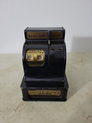 UNCLE SAM'S 3-COIN REGISTER BANK ~ Vintage 1916 ~ Works!
