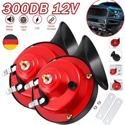 2x 300DB 12V Elektrisch-Schnecken Klang Hupe Lufthorn Laut Horn LKW Auto Fanfare