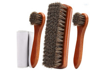 4-Piece Horsehair Shoe Brush Shine Kit, Shoe Polish Kit, for Leather Shoes Boot
