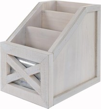Autumn Alley Farmhouse Remote Holder Desk Organizer 3-Slot Compartment, White