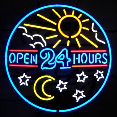 Open 24 Hours Neon Sign 24''x24'' Bar Pub Store Restaurant Wall Decor Artwork Lamp