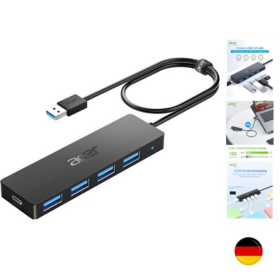 USB 3.0 HUB mit USB-C-Ladeanschluss, Ultra Slim Multiport Hub 4 Port USB 3.0