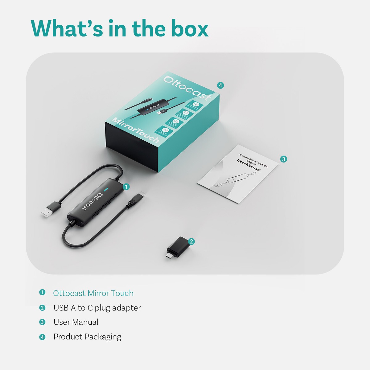Ottocast Mirror Touch Ai box Wireless CarPlay Adapter USB 