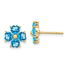 14k Yellow Gold Heart-shaped Swiss Blue Topaz Flower Stud Earrings for Mom