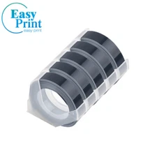 5 Rolls Black Label Tape for 3D Organizer Xpress Pro Label Maker 3/8" x 3m