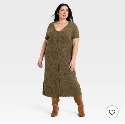 Universal Thread XXL Brown Western Scalloped Crafted Midi A-line Knit Dress NWT