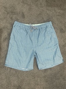 Peter Millar Seaside Collection Swim Trunk Men Large Blue Herringbone Drawstring