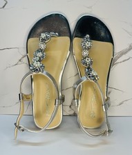 Betsey Johnson Women Flat Silver Jeweled Sandals Size 8.5