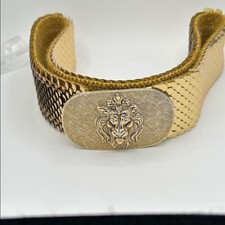 Vintage Gold Tone Lion Head Belt: Metallic Fish Scale Stretch Belt