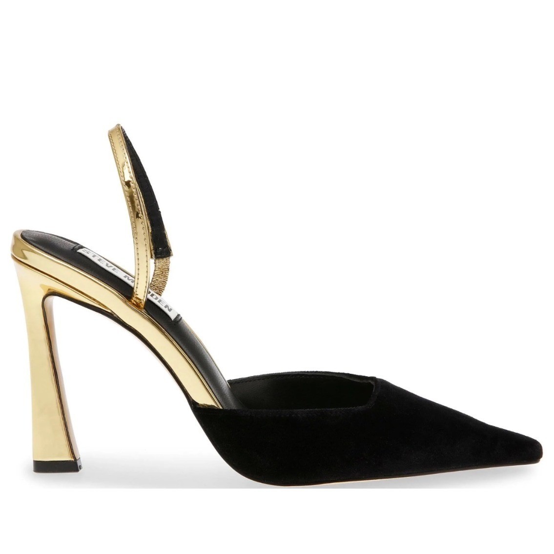 Steve Madden Drew Velvet Slingback Dress Pumps Black Gold Pointed Toe Heels 9M