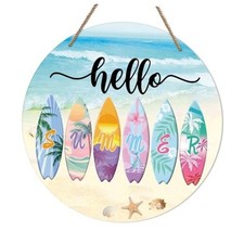 Hello Summer Door Sign for Home Decorations Indoor Outdoor 11.4" Round Welcome
