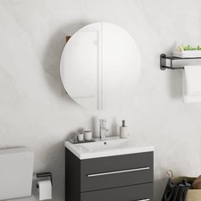 WALPLUS Bathroom Cabinet with Round Mirror & LED Oak 40x40x17.5 cm