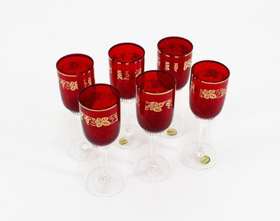 6 antike Bohemia Gläser CSSR Dessertwein Aperetif Goldrand DDR
