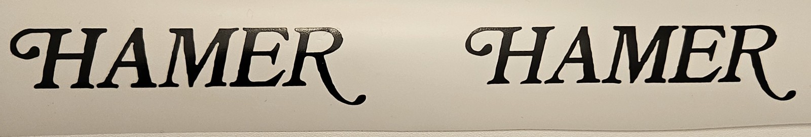 2 Hamer  Headstock Logo Die-Cut Black Vinyl. Decal  (3 X 3/4 Inch)