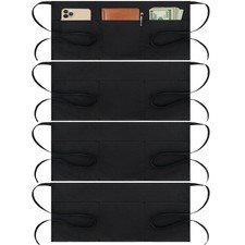 4 Pack Waitress Apron With 3 Pockets-Black Server Aprons-Waiter Short Half Wa...