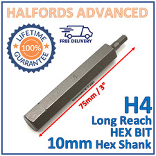 Halfords Advanced H4 4mm Hex Bit - 10mm Hex Shank - 75mm Length - New Free P&P