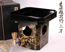 Japanese Lacquer Sanpo Stand 11.5inch Buddhist Shrine Offerings Tray Meiji Era