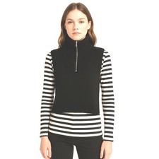 H M Knit Sleeveless Turtleneck Sweater Vest Black OS Half Zip Layering 90-47