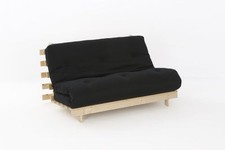 Double Futon Sofa Bed 4ft6 Frame with Black Tufted Mattress Space Saver