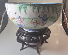 Authentic Chinese Painted Enamel Bowl And Stand