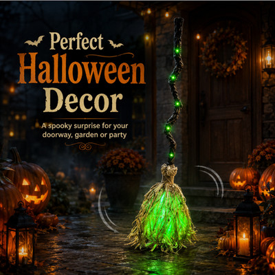 Animierter Hexenbesen Halloween mit Licht & Sound, selbstspringender Zauberbesen